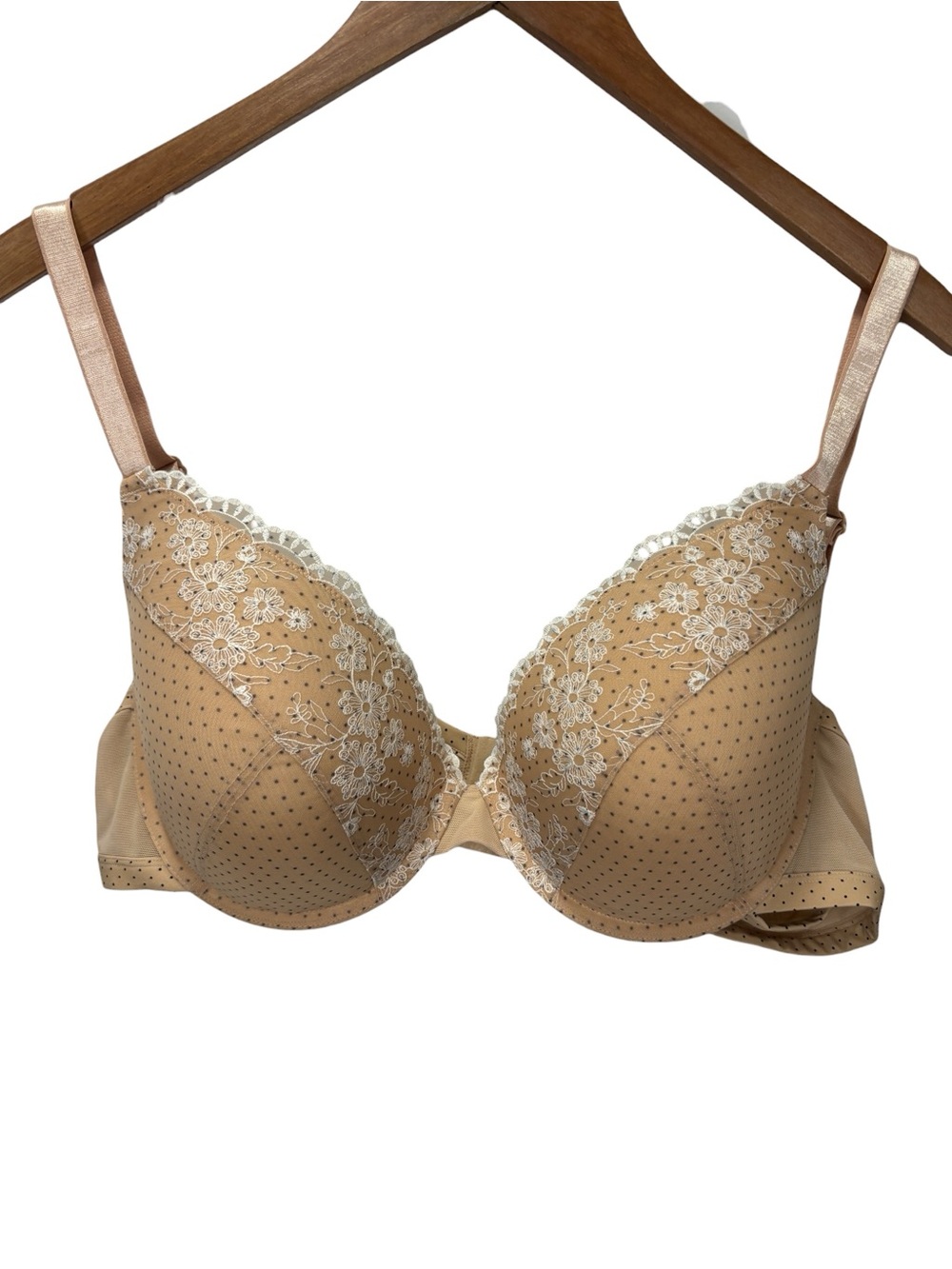 Deesse Lingerie Underwire Padded Push-Up Plunge Bra Warm Beige 42C
